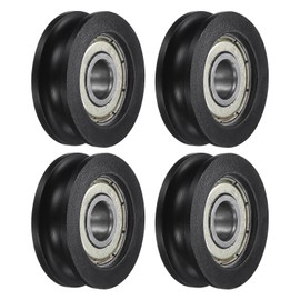 QUARKZMAN U608ZZ POM Pulley U-Groove Ball Bearing 8 x 30 x 10 mm U-Groove Roller Wheel (GCr15) Chrome Steel Bearings, Black (Pack of 4)