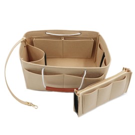 Heavyoff Bag Organiser, Handbag, Felt Bag Organiser with Removable Zip Bag and Handle for Women, Beige