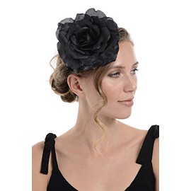 Zac's Alter Ego Large Black Flower Fascinator on Sequin Headband