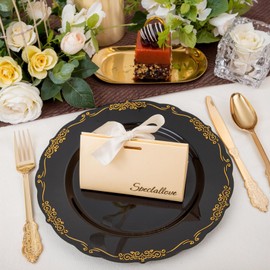 DaYammi 60PCS Black and Gold Plastic Plates, Heavy Duty Black and Gold Disposable Plates Premium 10inch Dinner Plates Hard Plastic Plates Disposable for Party and Wedding