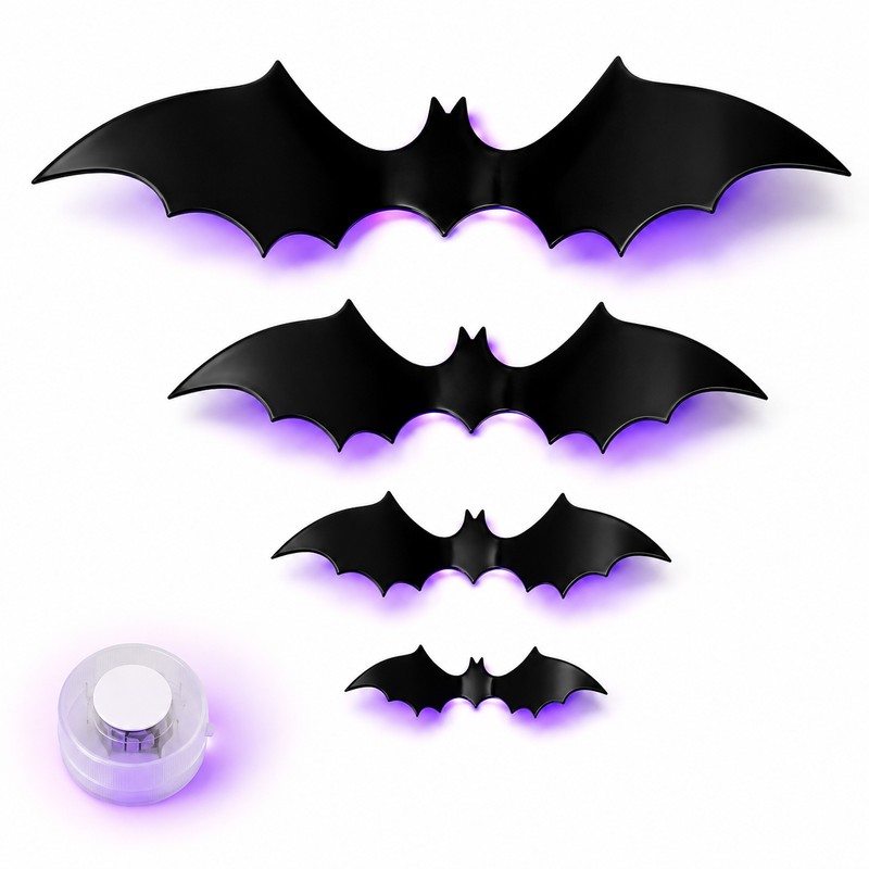 LED 3D Halloween Bat Wall Decorations – Light-Up Bendable Flying