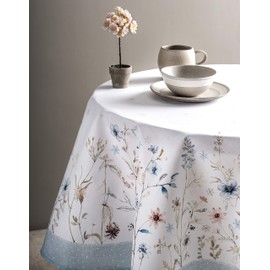 Maison d' Hermine Ice Florals 100% Cotton Tablecloth Kitchen Dining Table Cloth for Round Tables Farmhouse Tabletop Cover for Parties, Wedding Use Thanksgiving/Christmas (69" Diameter)
