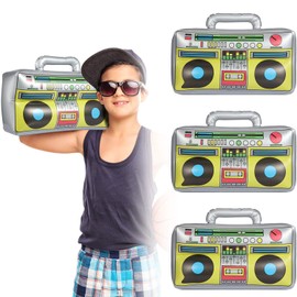 meekoo Boombox Inflable de 16.5 Pulgadas, Caja de Pluma Inflable de los años 80 y 90, Decoraciones de Fiesta para raperos, Hip Hop, B-niños, Accesorios de Fiesta (3 Paquetes)