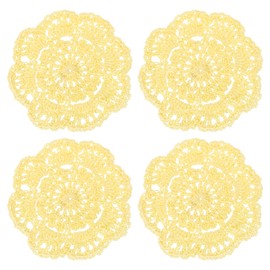uxcell Crochet Doilies, 4Pcs 4" Cotton Woven Fabric Coasters, Lace Round Handmade Coasters with Floral Pattern for Wedding Party Decoration (Goose Yellow)
