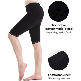Pantalones cortos ajustados para mujer con cintura elástica hasta la rodilla, delgados y cortos para yoga, Negro (Lace Black), XXXL