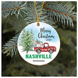 Christmas Ornament 2020 Nashville Tennessee TN Christmas Decoration Funny Gift Christmas Together First Christmas as a Family Couples Gifts Boyfriend Girlfriend 3" Flat Circle