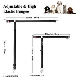 Dog Seat Belts for Car, 2 Pcs Dog Tether with Elastic Bungee Buffer, Adjustable Dog Car Seatbelts and Strong Leash Leads Accessories for Dogs Cats Pets, Black