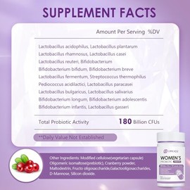OMOGS Women's Probiotic 180 Billion CFUs 18 Strains, with Organic Prebiotics, Cranberry Extract, D-Mannose & Digestive Enzymes, for Digestive, Boost I