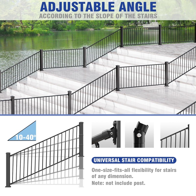 Aluminum Railing Kit, Adjustable Angle Stair Railing Kit, Universal Railing