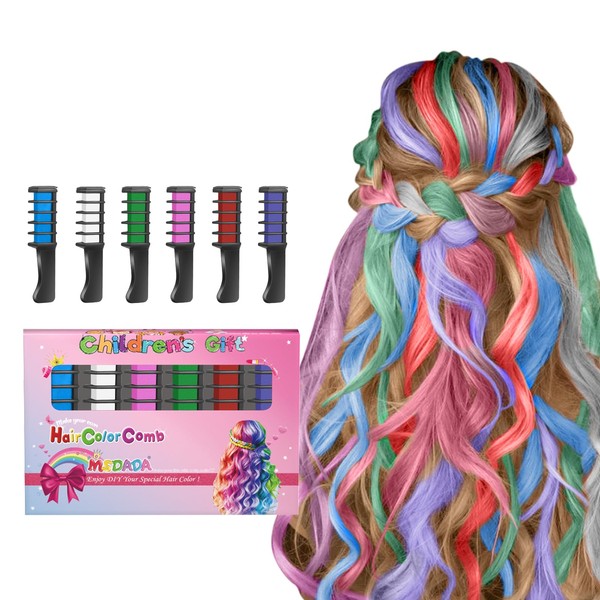 MSDADA New Hair Chalk Comb Temporary Hair Color Dye for Girls Kids with Light Color Hair, Washable Hair Chalk for Girls Age 4 5 6 7 8 9 10 Birthday Cosplay DIY, Easter, St Patrick's Day