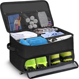 Organizador de Maletero de Golf de 2 Capas, Bolsa de Viaje Con Compartimento Ventilación Independiente, Plegable Para 2 Pares de Zapatos, Pelotas y Ropa, Adecuada Para Autos SUV