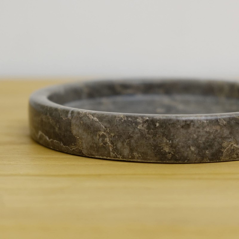 wohnfreuden Marble Tray, Grey, Round, 13 cm, Decorative Stone Bowl