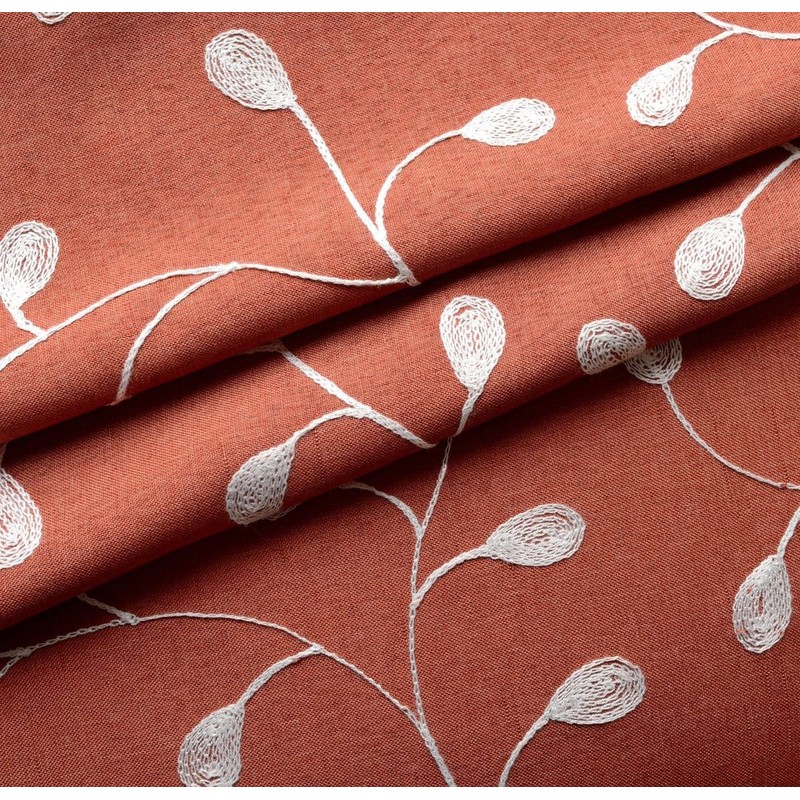 MIUCO Floral Embroidered Semi Sheer Curtains Faux Linen Grommet Window
