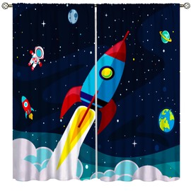 AAVEUP - Cortinas de astronauta cohete para guardería, dibujos animados, divertidos tratamientos de ventana de galaxia, espacio exterior, universo, para niños, bebé, recámara, sala de estar, 42 x 44.5