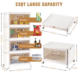 4 Tier Stackable Storage Bins, 23QT Storage Containers, Clear Plastic Storage Bins with Magnetic Doors, Large Collapsible storage box, Multifunctional Stackable Storage Drawers for Home, Office