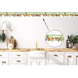 CONCORD WALLCOVERINGS ™ Wallpaper Border Garden Pattern Fruits Leaves for Dining Area Farm Store, One Side Die-Cut, Multicolored, 5.5 Inches by 15 Feet KT77917DC