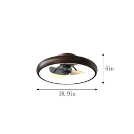 CIKASS Ceiling Fan with Lights Dimmable LED Reversible Blades Timing with Remote Control, 5 Invisible Blades Semi Flush Mount Low Profile Fan (18.9, Brown)
