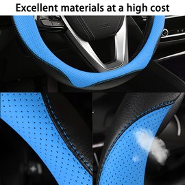 Osilly Car Steering Wheel Cover, Anti-Slip Comfortable Leather Automotive Steering Wheel Protector, Soft Vehicle Steeing Wheel Protection Accessories, Universal for RV, SUV, Truck (Black Blue)