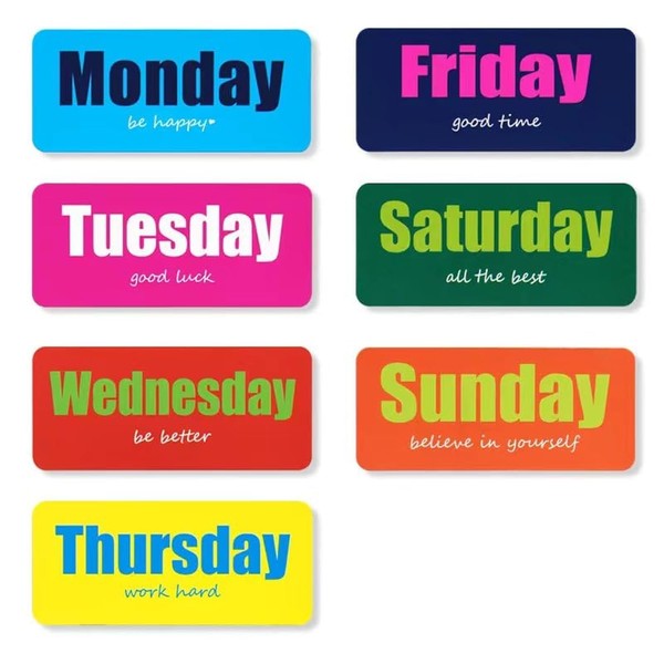 Days of The Week Magnets, Magnetic Week Labels with Encouragement