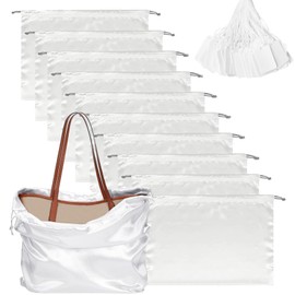 Pack of 10 Dust Bags for Handbags, Silk Storage Bag, Drawstring Bag, Storage Bag, with 20 Tags, Shoe Bag, Travel, Bags for Shoes at Home, Travel, 50 x 40 cm, White, White, Modernity