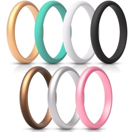 ThunderFit Women's Silicone Stackable Wedding Ring Sets, Thin Rubber Wedding Bands, 2.6mm Wide, 2.1mm Thick, Variety Multipack 1/4/6/7/8/9