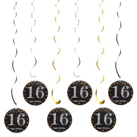 sourcing map 6pcs Black Hanging Swirls Decorations, 28" Plastic Spiral Streamers Ceiling Decoration, Twin Tails Party Swirls for 16th Birthday Party Decoration