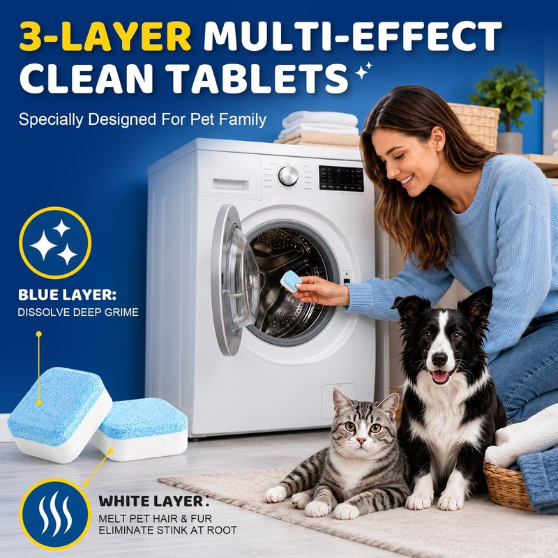 32 Pack Washing Machine Cleaner for Pet Owners, Natural Enzymes
