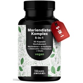 Milk Thistle Artichoke Dandelion Complex High Dose - 90 Capsules - 5-in-1 Complex with Milk Thistle, Artichoke, Dandelion, Desmodium & Choline - Vegan, Laboratory Tested
