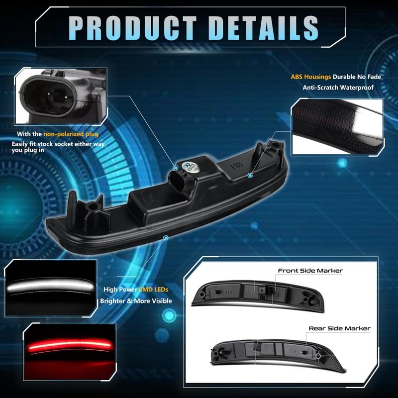 VANKUB Front & Rear LED Side Marker Lights for Dodge
