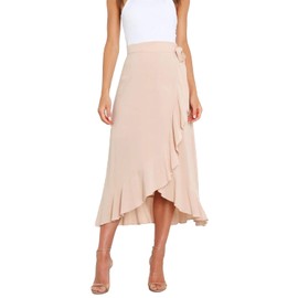 Vcindai Women's Summer Skirt Long Skirt Summer Midi Skirt High Waist Ruffle Hem Skirts, beige