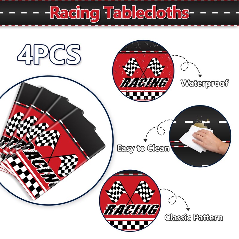 APUXXJUPA 4 Pcs Racing Car Tablecloths - Rectangular Checkered Road