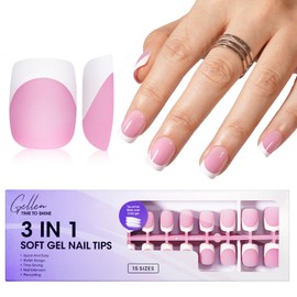 Gellen French Nail Tips Press on Nails 150 Pcs Pink Short Square French Tips 3-in-1 Soft Gel Nail Tips Full Cover Artificial Nail Tips No Need File Fake Nails Salon Manicure Nail Art DIY Supplies