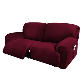 ULTICOR Extra Wide 75" - 100", Reclining 2 Seater Sofa, Extra Wide Reclining Love Seat Slipcover, 6-Piece Velvet Stretch, Reclining Sofa Covers, Thick, Soft, Washable (Burgundy - Wine)