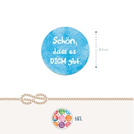 Sayings Stickers, Set of 48: Round Stickers with Sayings, Round Stickers, Saying Schön Dass Es Dich Gibt, Gift Sticker Sayings, for Sticking, Adults and Children, Friendship Gift, Diameter 4 cm
