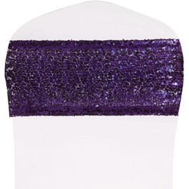 SquarePie Pack of 20 Sequin Chair Sashes Purple Shiny Bows Bands for Wedding Banquet Party Decor