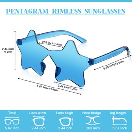 CHENGU 2 Pcs Star Shape Rimless Sunglasses Transparent Candy Color Sunglasses Party Favor star glasses for Women(Blue)