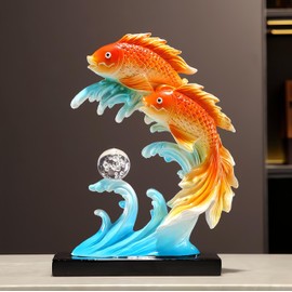 FUNSXBUG 11.5 Inch Large Chinese Feng Shui Fish Statue FengShui Fishes Decor Home Office Decoration Tabletop Decor Ornaments Good Lucky Gifts