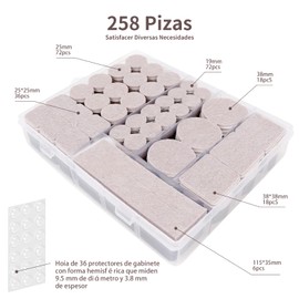 258 Piezas Almohadillas de Fieltro para Muebles, Almohadillas de Fieltro Autoadhesivas para Muebles, Fundas Protectoras para Patas de Muebles, Cojines silenciosos para Mesas | Sofás | Sillas Felt Pads