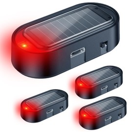 ELECTOP Car Solar Power Simulated Dummy Alarm, Anti-Theft LED Flashing Security Light Fake Car Alarm, Automotive Warning Interior Safety Light with USB Charging Port, Car Accessories(Red Light, 4PCS)