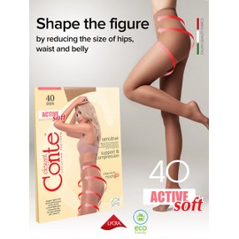 Conte Tights High Waist Compression Pantyhose with Control Top, for Sensitive Skin Active Soft 40 Den, Tan (Bronz), Small