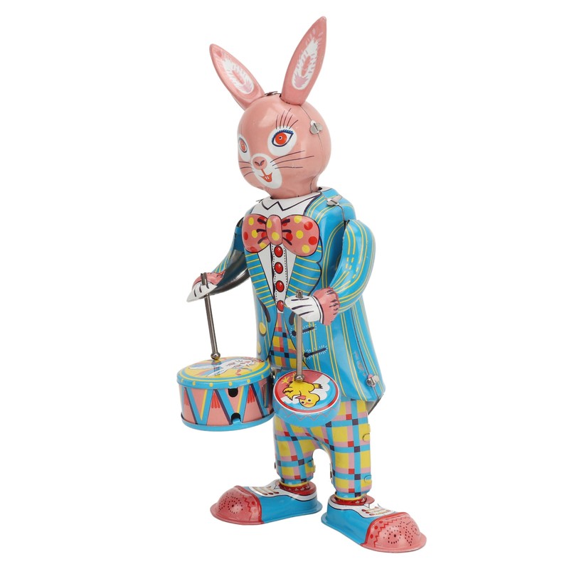 Rabbit Clockwork Toy Retro Metal Swinging Drumming Rabbit Wind Up