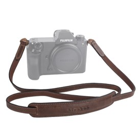 MUZIRI KIINOKOO Genuine Leather Camera Neck Shoulder Strap with Triangle Rings Compatible for Most Cameras with Round Connection Holes - Length 110cm - Brown