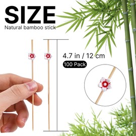 PuTwo Cocktail Picks Handmade Bamboo Toothpicks 100pcs 4.7” in Multicolor Flower