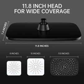 Veken 11.8 Inch Rectangle Rain Shower Head - Shower Heads with 6 Modes Handheld Spray Combo - Wide Rainfall shower with 70" Hose - 1.8gpm Dual Showerhead with Anti-Clog Nozzles - Matte Black