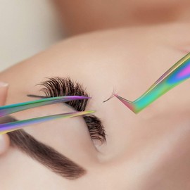 Fangze Lash Tweezers for Eyelash Extension - 7 Pcs Precision Volume Tweezers Set with Case for Craft Work Isolation Stickers Nail Art Ingrown Hair-Rainbow