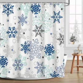 MEHOFOND - Cortinas de ducha de invierno para baño, diseño de copo de nieve, color azul, decoración de baño, decoración de Navidad, día festivo de invierno, lavable, tela duradera, cortinas de baño,