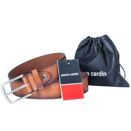 Pierre Cardin Men's Leather Belt 40 mm Wide Belt Full Cowhide Leather Cognac, brown