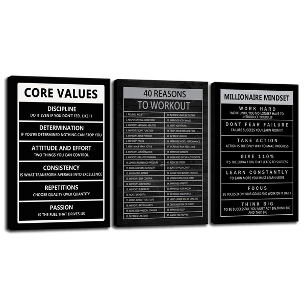 Inspirational Canvas Wall Art Core Values Motivational Posters Success Millionaire