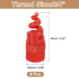 sourcing map 6Pcs Spiral Cone Nozzles, 3/4" Male PP Plastic Dust Remove Sprayer Atomization Sprinkler for Garden Watering Fire Proof Gas Cooling, Red