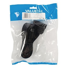 Valueline SCART-Kabel, flach, Stecker auf Stecker, abgewinkelt, 90 Grad, 2 m, Schwarz